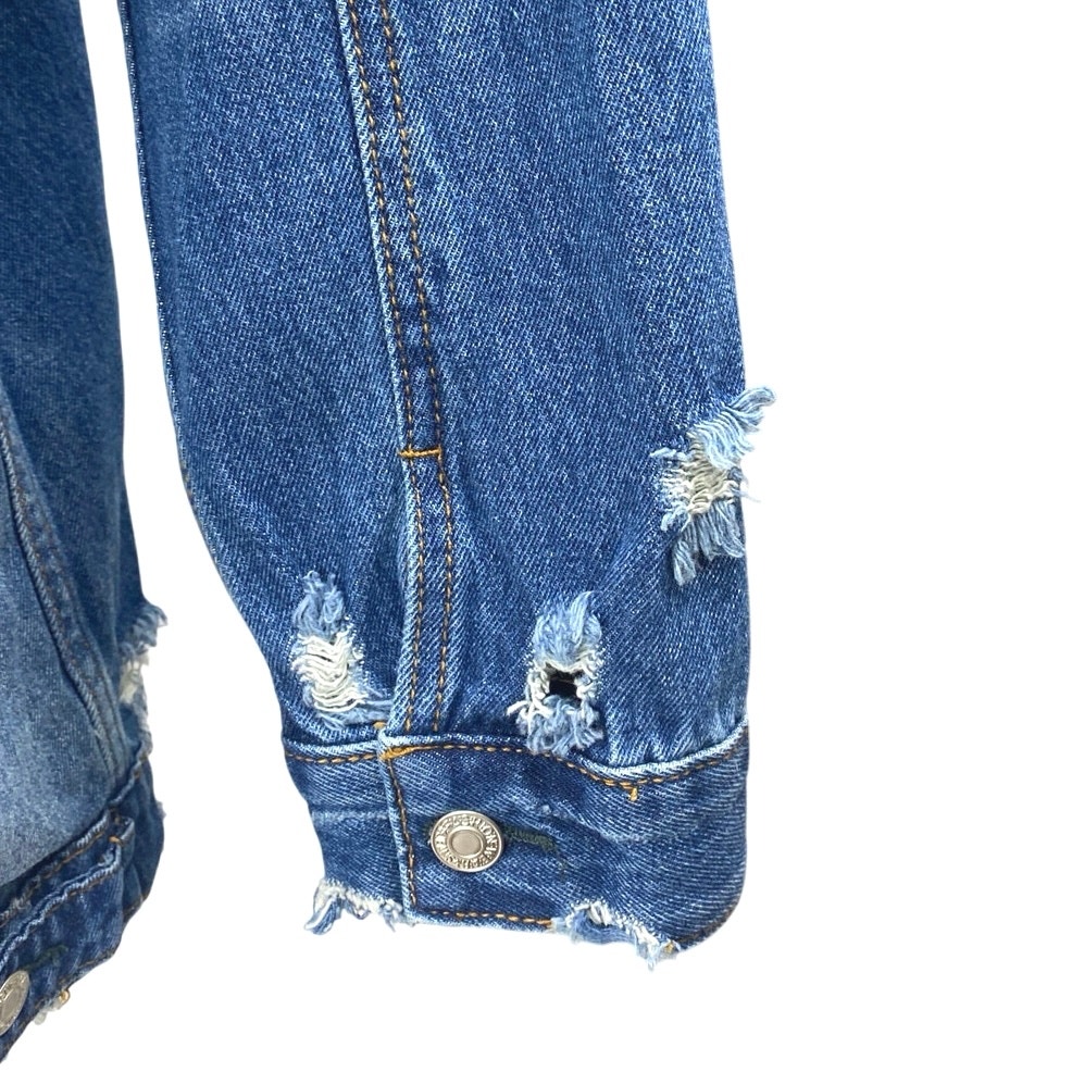 The Iconic Women's Blue Long Sleeve Button Down Distressed Denim Jeans Jacket M — image 4 of 6